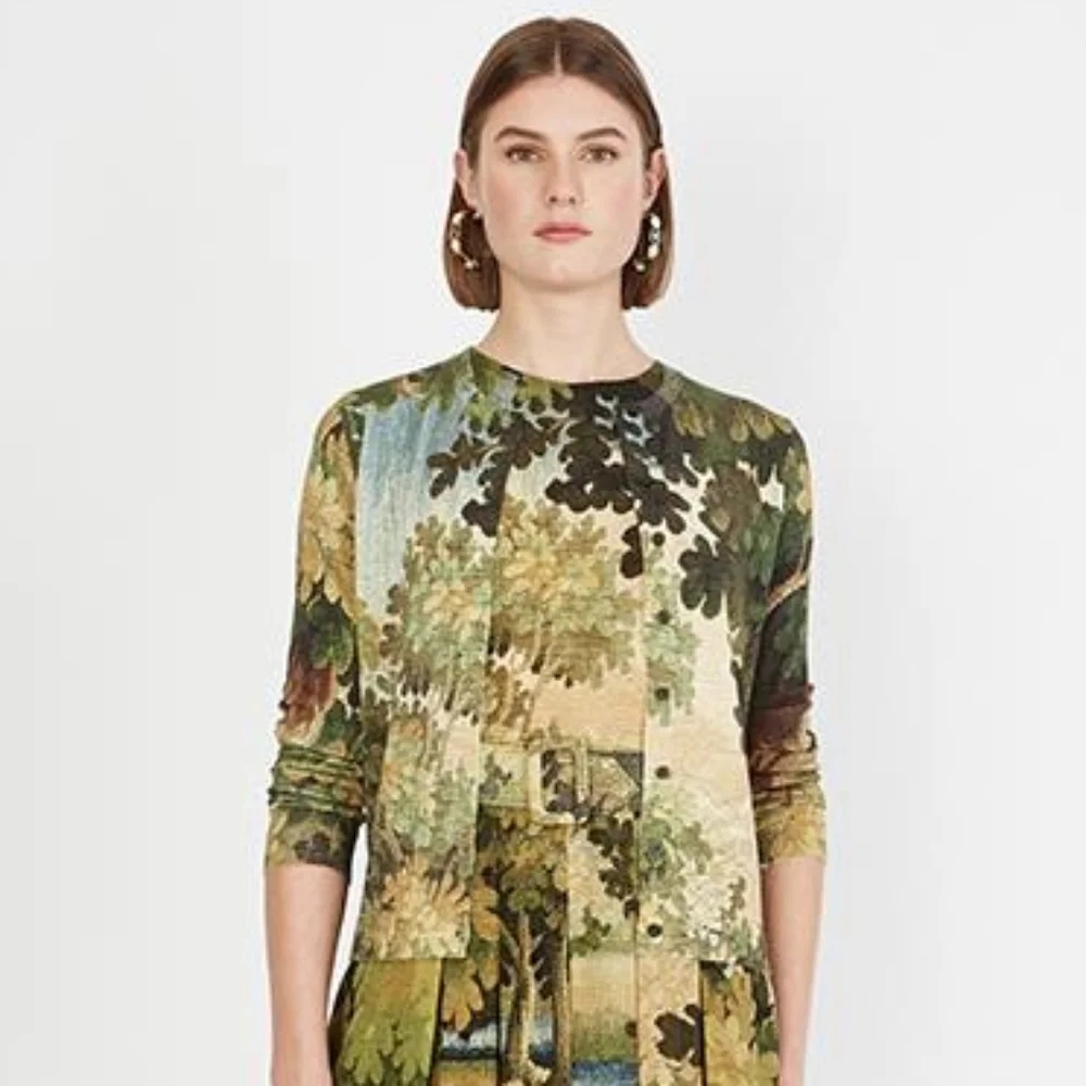 $1,990 NEW OSCAR DE LA RENTA GREEN LANDSCAPE CARDIGAN US S